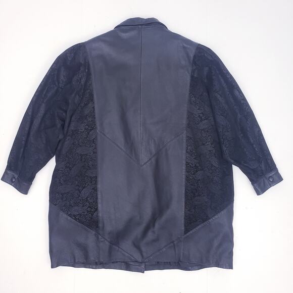 Vintage Wilsons Paisley Embossed Black Leather Coat Women's 2X/XXL - Picture 2 of 10